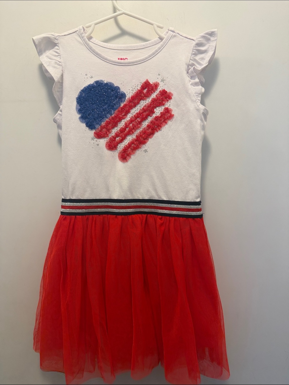 Girls Red, White & Blue Heart Flag Tulle Dress
